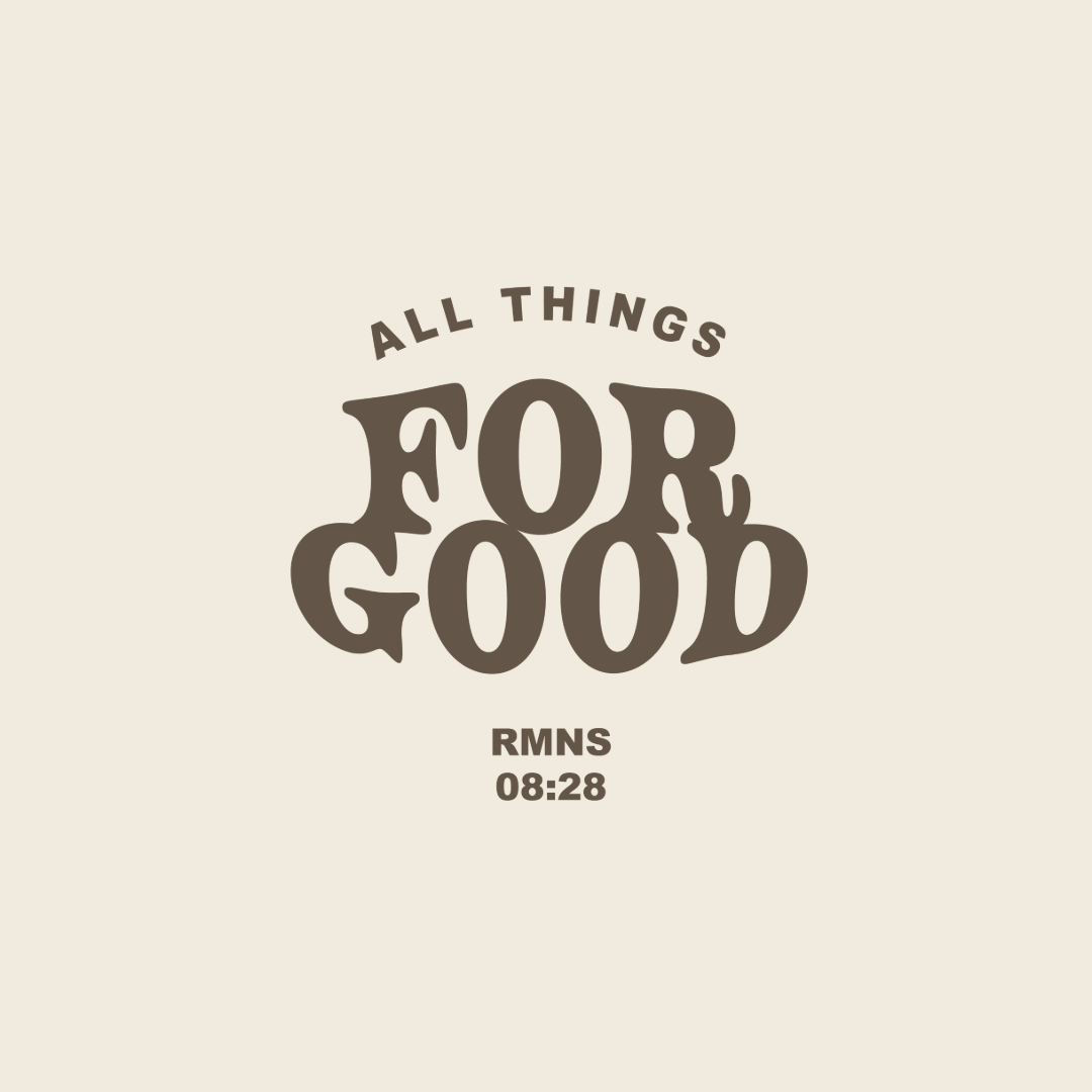All Things For Good collection — Christian hats with ‘RMNS 08:28’ embroidery.